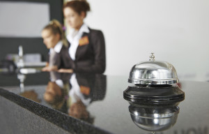 Modern luxury hotel reception counter desk with bell